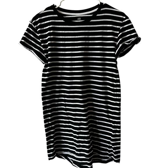 EUC H&M Girls Black and White Striped Organic Cotton Dress sz L 12-14Y - Picture 1 of 3